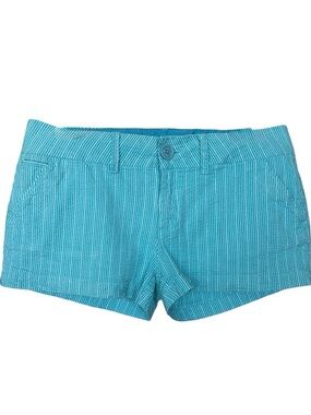 Guess Striped Teal Shorts Seersucker Cotton Button Front Y2K Retro Chic